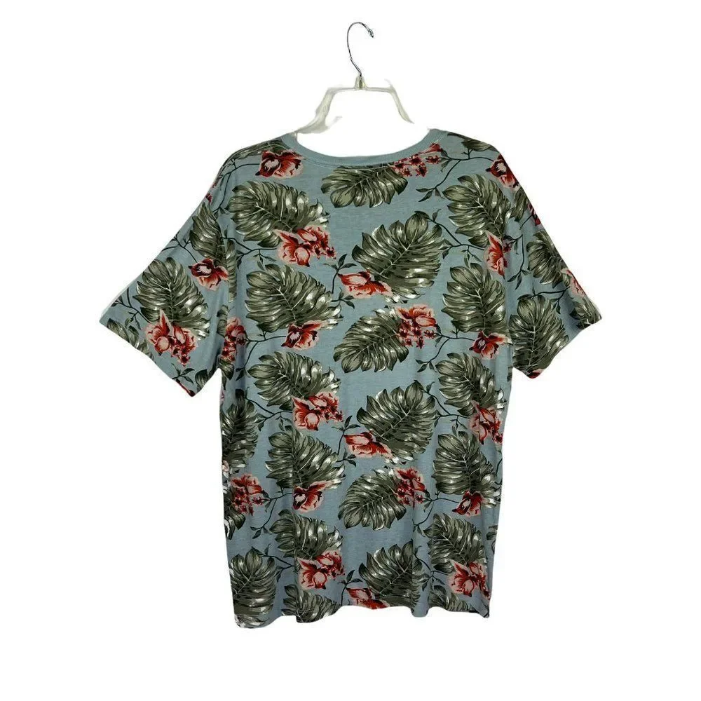 Forever 21 Cotton Modal T-Shirt Large Blue Mens Floral Short Sleeve Hawaiian